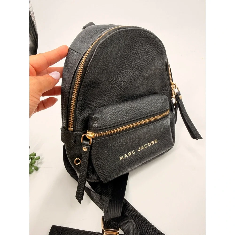 Marc Jacobs Mini Backpack Women Small Black Leather Gold Hardware Logo Strap
